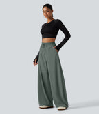 High Waisted Drawstring Barrel Leg Dance Trousers with Pockets — Deep Aquamarine — view 7