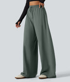 High Waisted Drawstring Barrel Leg Dance Trousers with Pockets — Deep Aquamarine — view 3