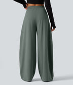 High Waisted Drawstring Barrel Leg Dance Trousers with Pockets — Deep Aquamarine — view 2