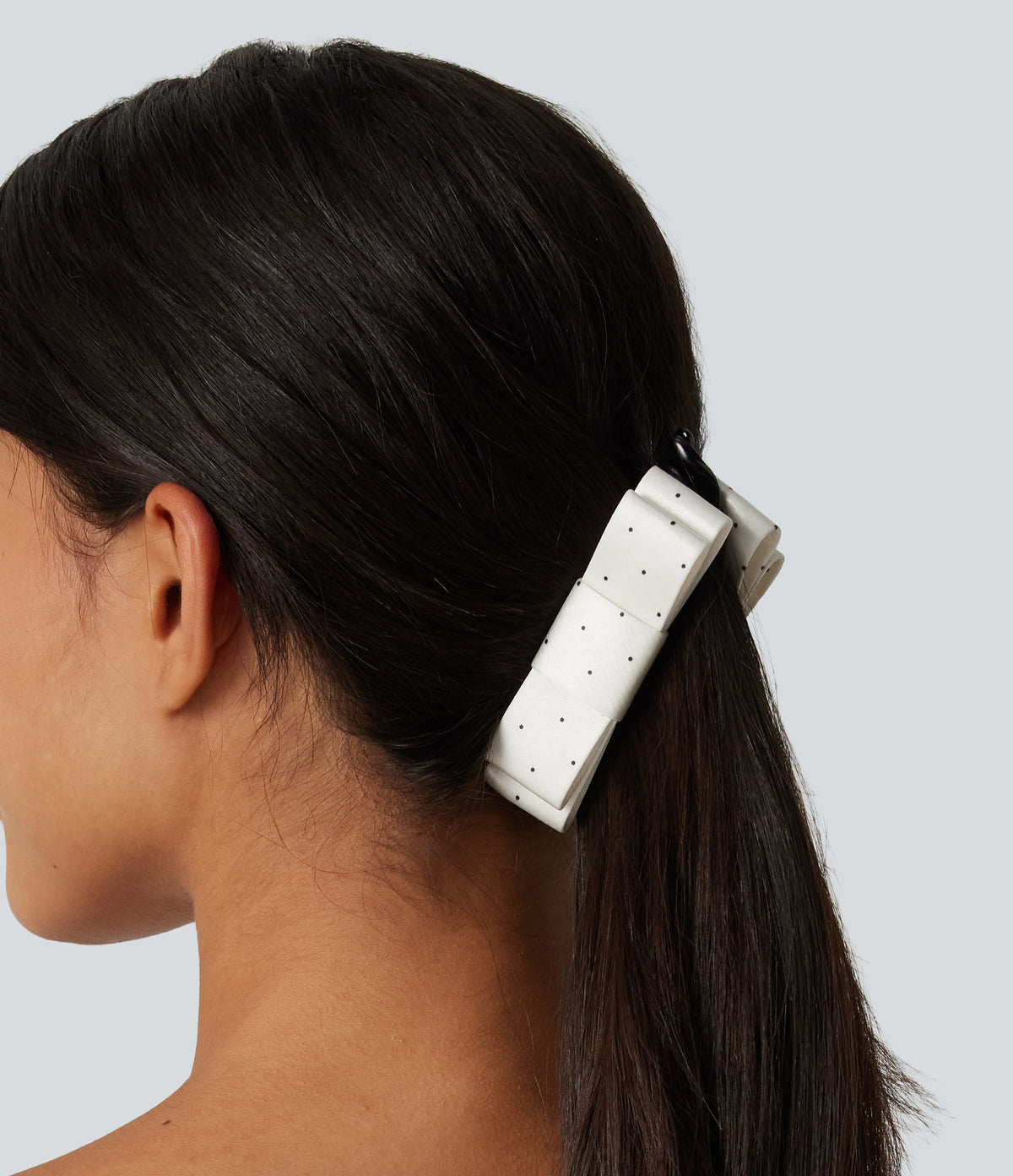 Polka Dot Bow Banana Clip — White — view 3