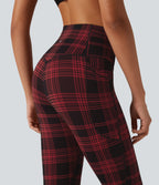 Plaid Print High Waisted Tummy Control Running Leggings with Pockets — Apple Houndstooth Plaid — view 4