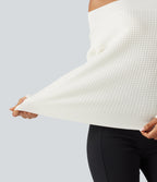 Off Shoulder Long Sleeve Casual Wool-Blend Jumper — White — view 6