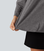 Boat Neck Ruched Batwing Long Sleeve Top — Darl Gray Floral Yarn — view 6