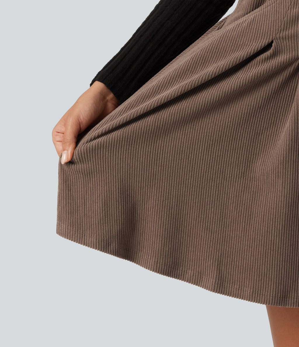 Mini Corduroy Casual Dress with Pockets — Acorn — view 7