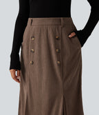 High Waisted Corduroy Midi Work Skirt with Pockets — Acorn — view 4
