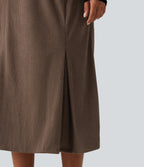 High Waisted Corduroy Midi Work Skirt with Pockets — Acorn — view 6