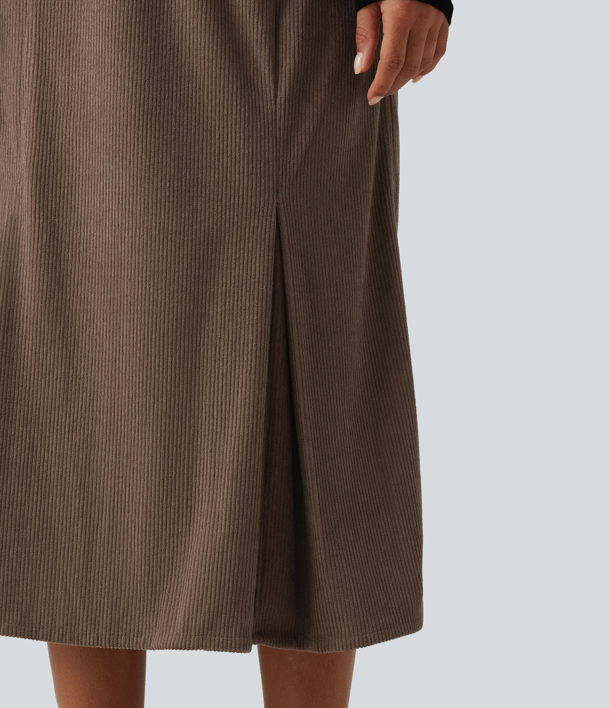 High Waisted Corduroy Midi Work Skirt with Pockets — Acorn — view 6