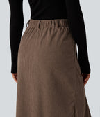 High Waisted Corduroy Midi Work Skirt with Pockets — Acorn — view 5