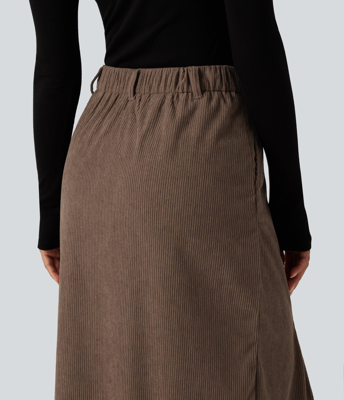 High Waisted Corduroy Midi Work Skirt with Pockets — Acorn — view 5