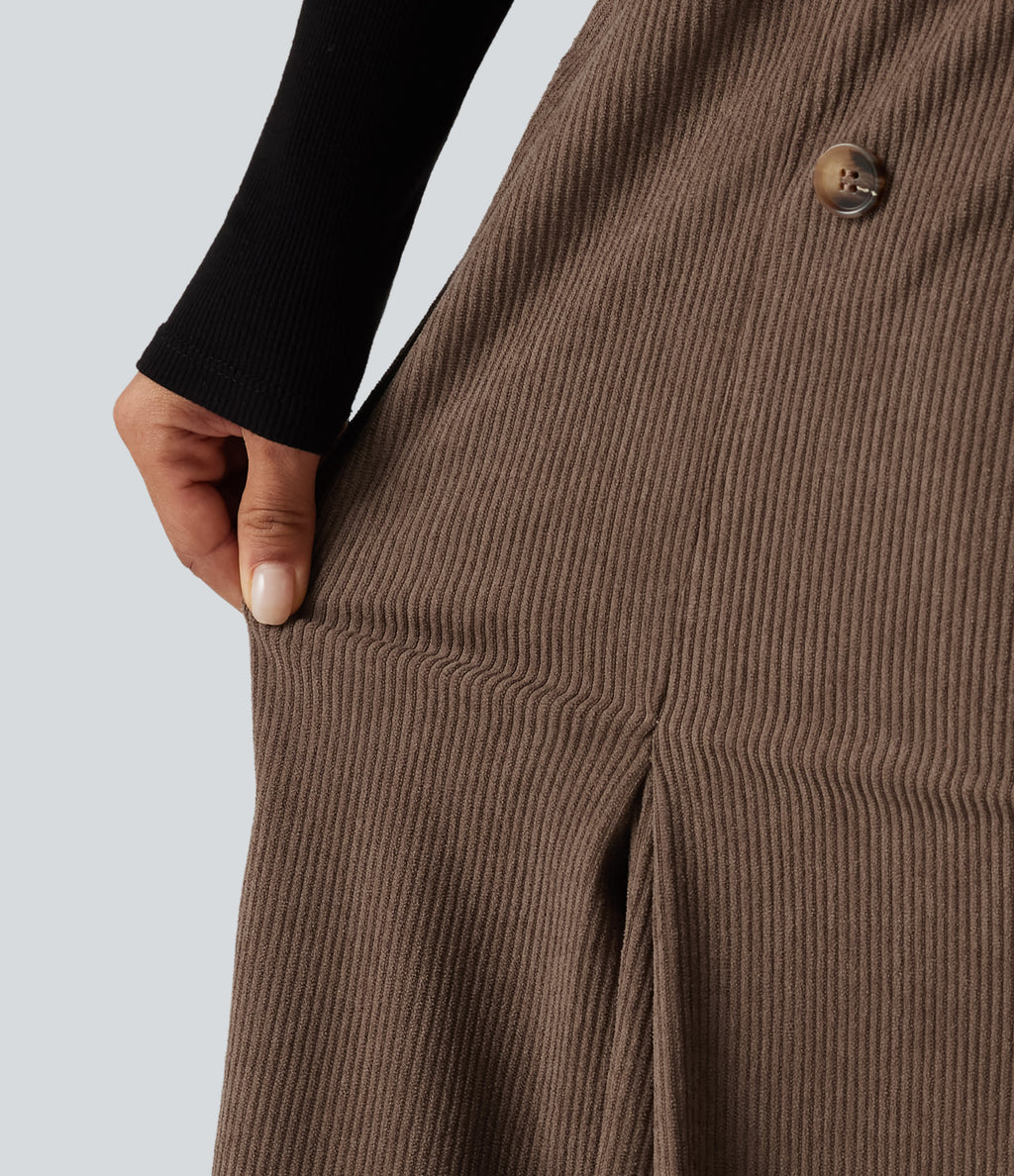 High Waisted Corduroy Midi Work Skirt with Pockets — Acorn — view 7