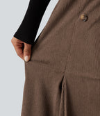 High Waisted Corduroy Midi Work Skirt with Pockets — Acorn — view 7
