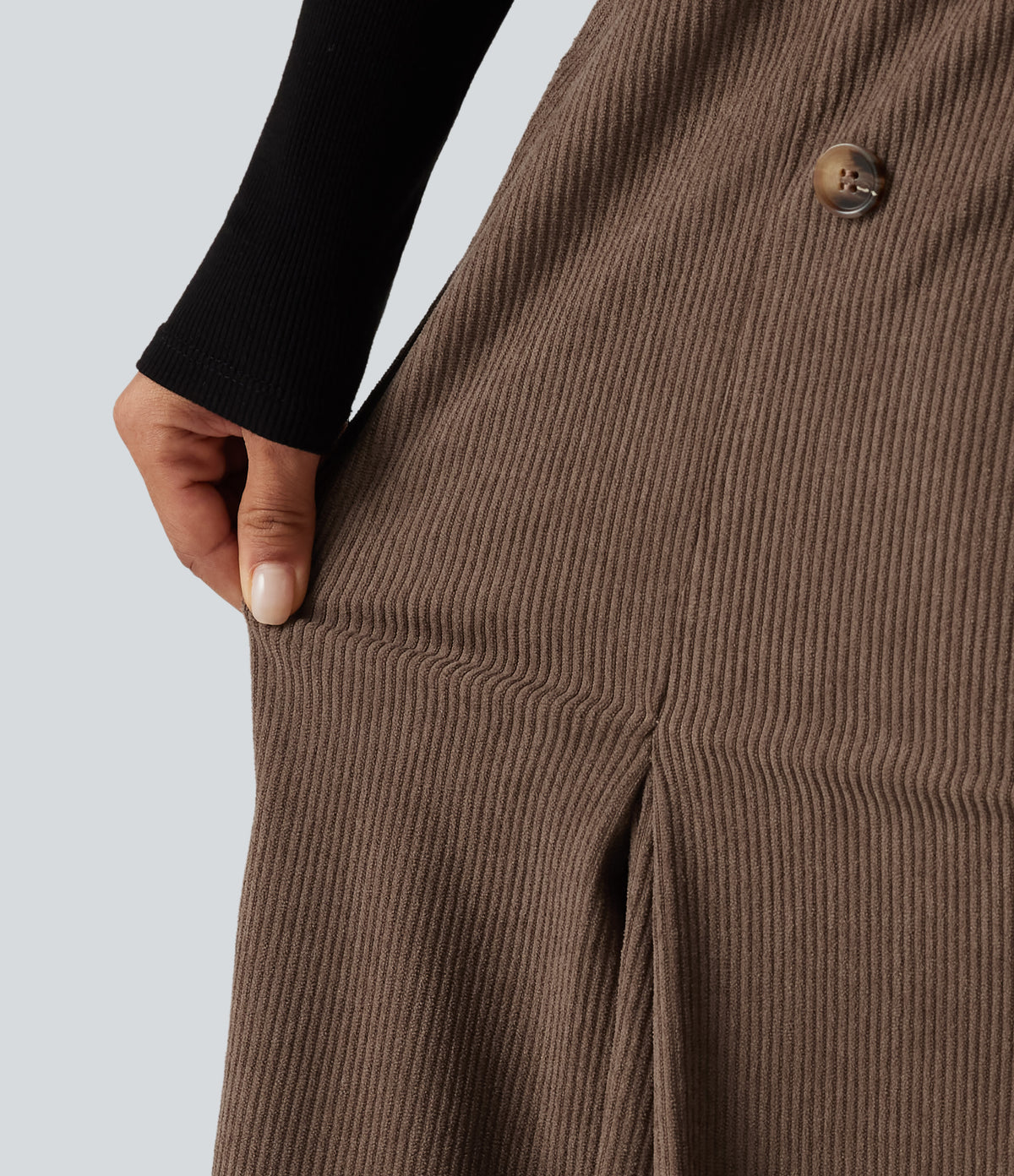 High Waisted Corduroy Midi Work Skirt with Pockets — Acorn — view 7