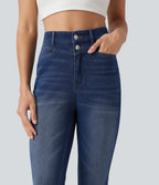 High Waisted Skinny Casual Jeans with Pockets — Estate Blue Denim — view 5