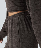 Mid Rise Drawstring Baggy Casual Trousers with Pockets — Light Coffee Floral Yarn — view 6