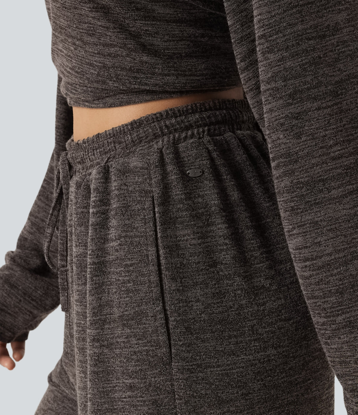 Mid Rise Drawstring Baggy Casual Trousers with Pockets — Light Coffee Floral Yarn — view 6