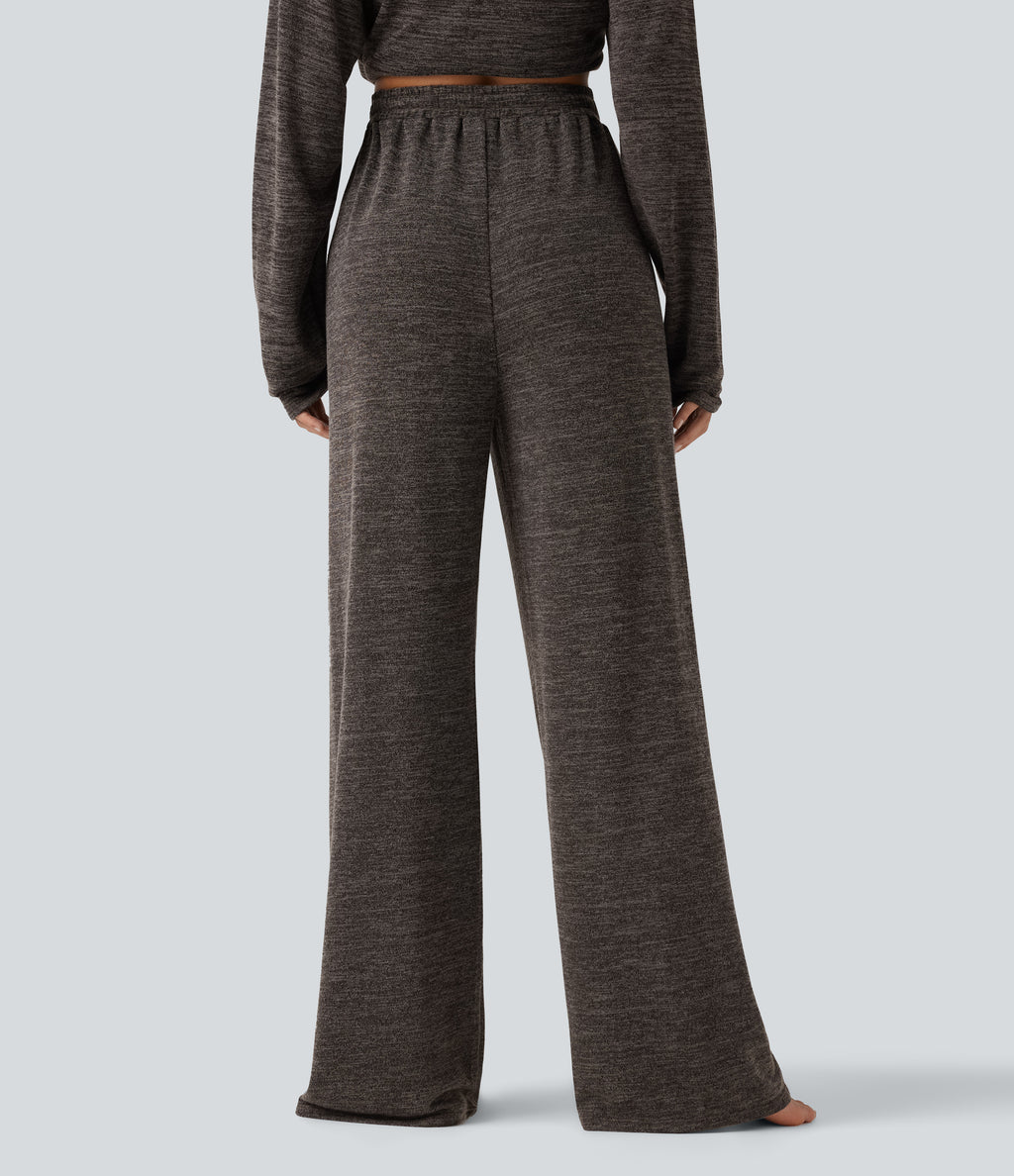 Mid Rise Drawstring Baggy Casual Trousers with Pockets — Light Coffee Floral Yarn — view 2