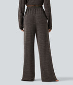 Mid Rise Drawstring Baggy Casual Trousers with Pockets — Light Coffee Floral Yarn — view 2