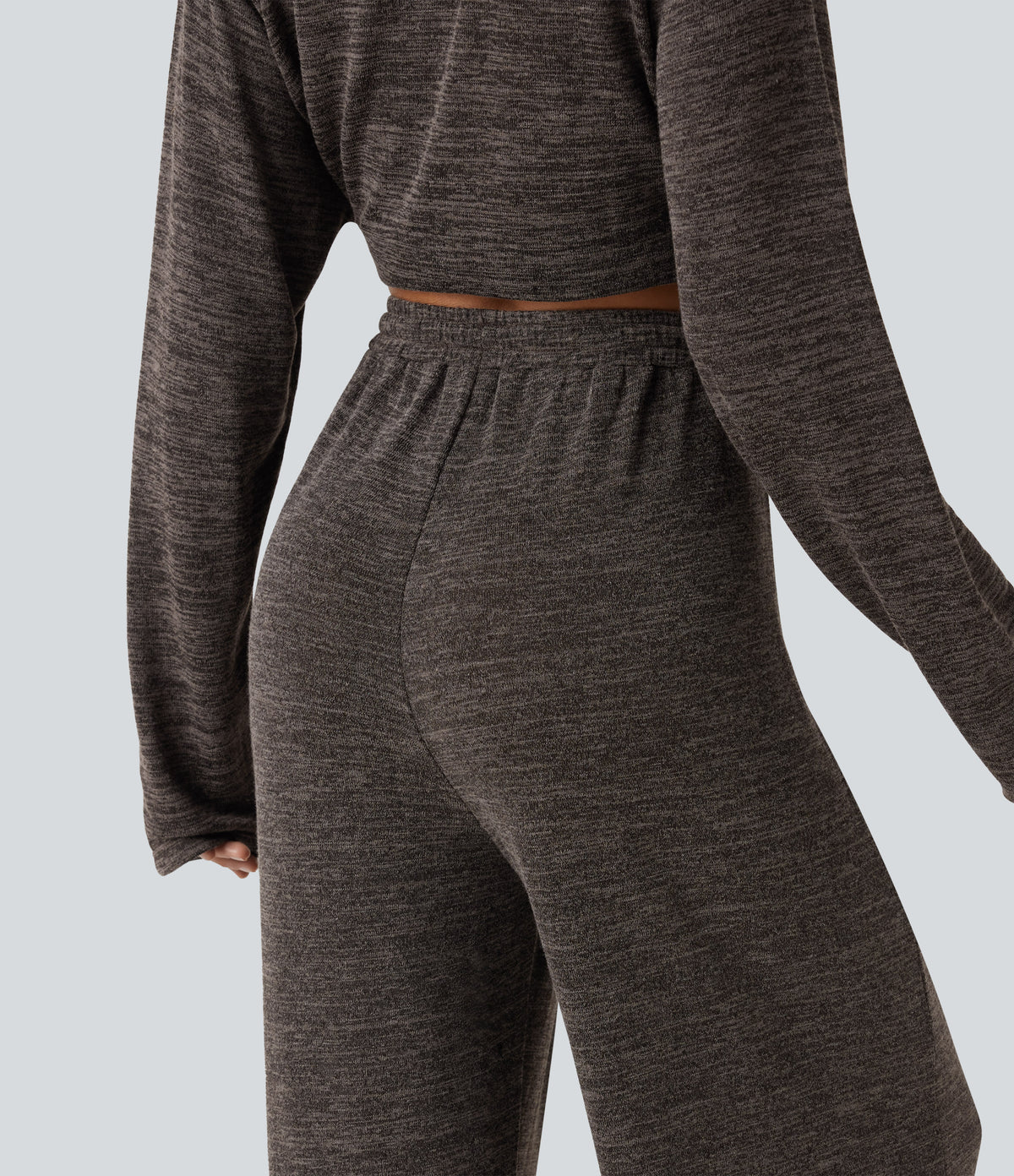 Mid Rise Drawstring Baggy Casual Trousers with Pockets — Light Coffee Floral Yarn — view 5