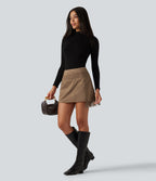 High Waisted Bodycon 2-in-1 Fringe Hem Suede Mini Skirt — Coca Mocha — view 7