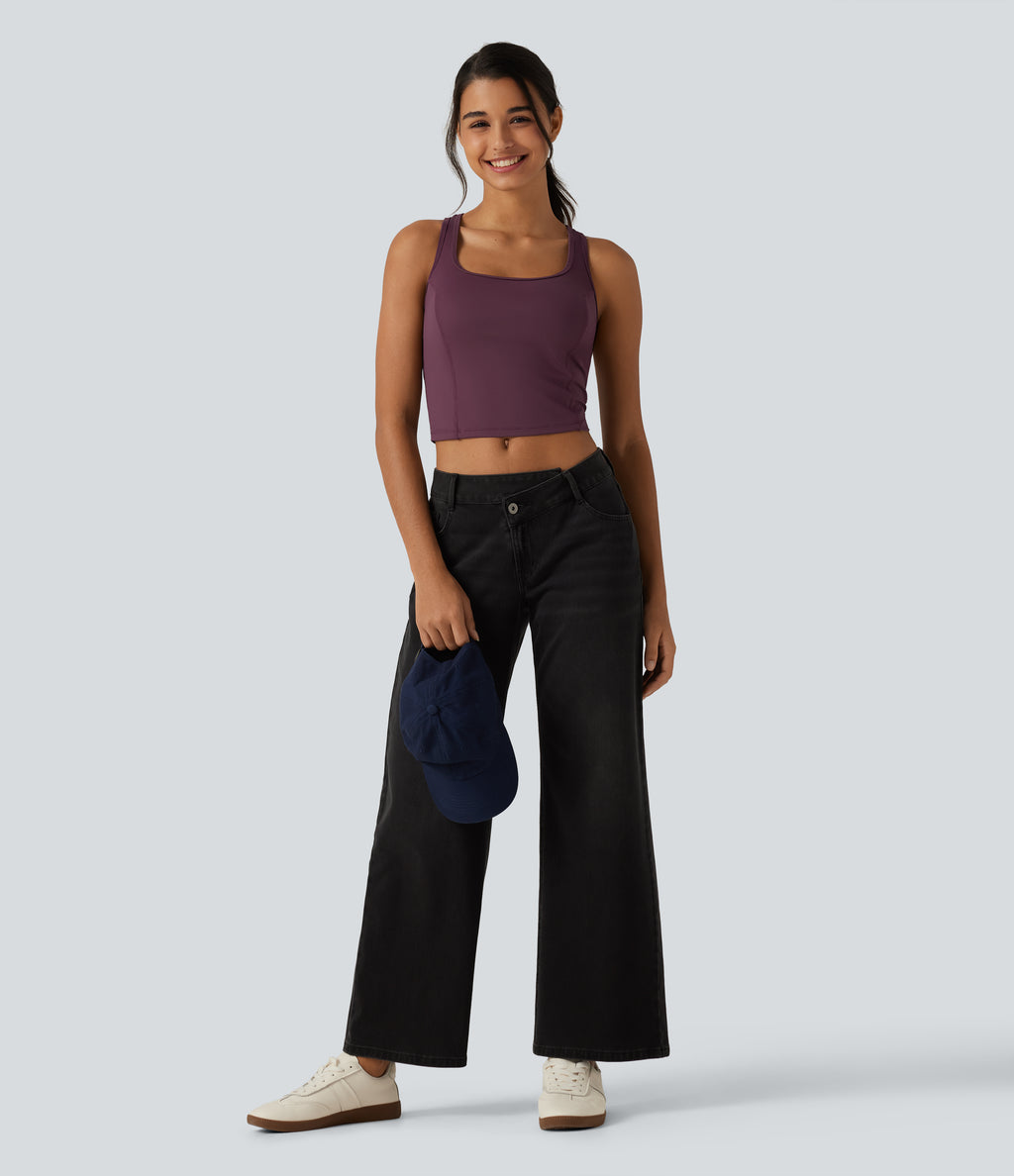 Airy Built-in Bra Contrast Mesh Cropped InstantCool Running Tank Top — Fig — view 7