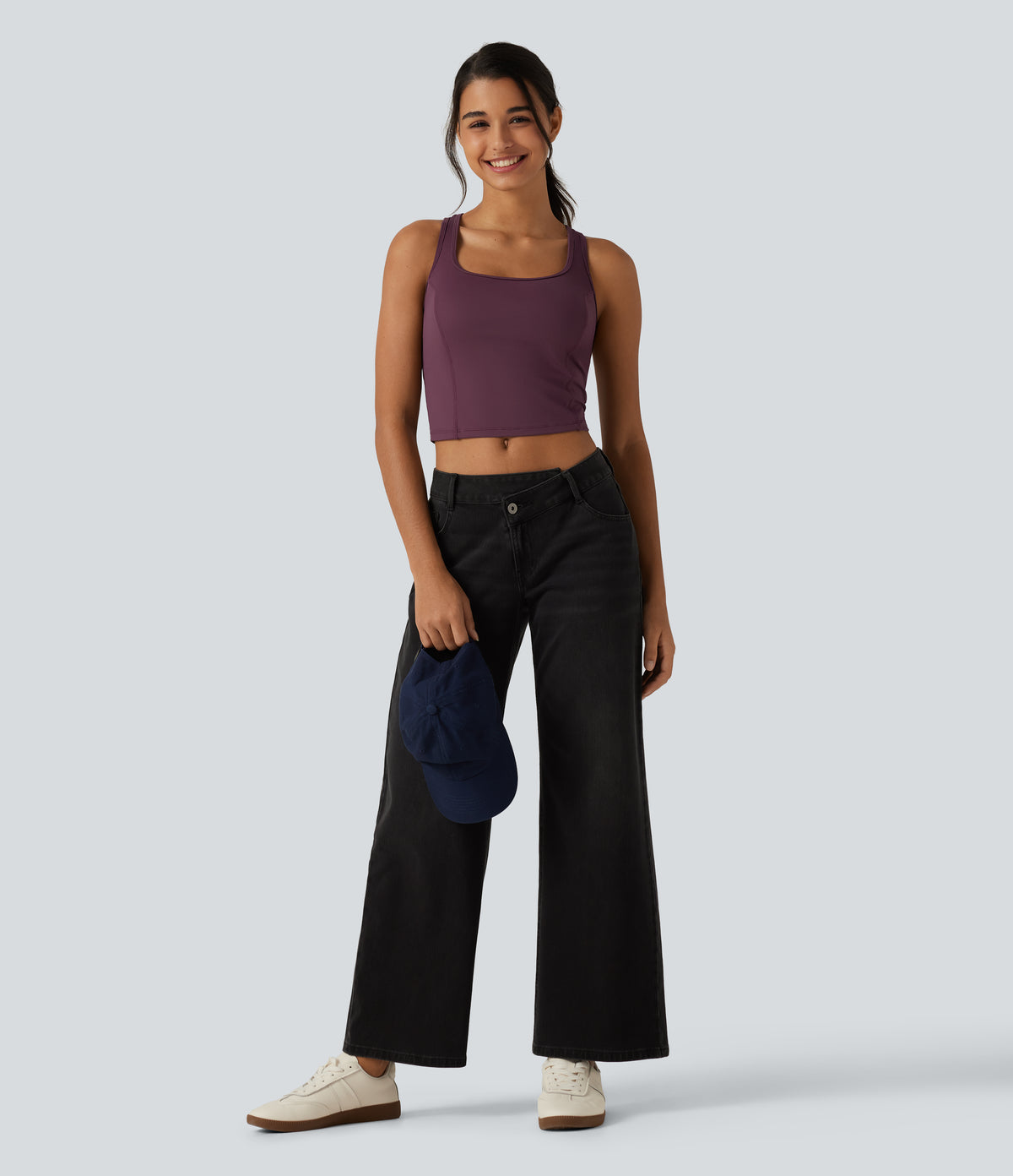 Airy Built-in Bra Contrast Mesh Cropped InstantCool Running Tank Top — Fig — view 7