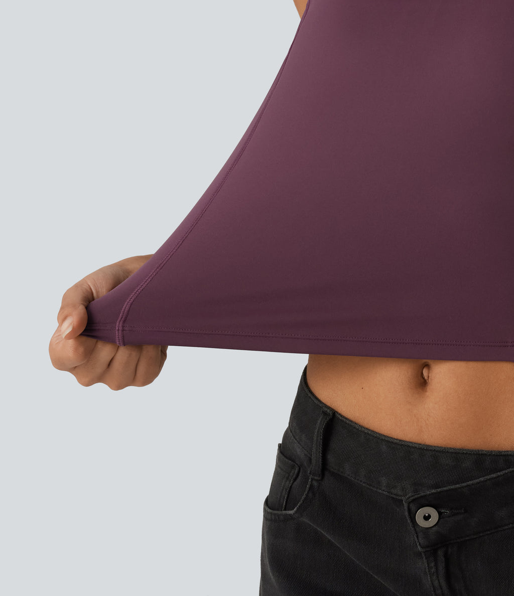 Airy Built-in Bra Contrast Mesh Cropped InstantCool Running Tank Top — Fig — view 6