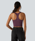 Airy Built-in Bra Contrast Mesh Cropped InstantCool Running Tank Top — Fig — view 2