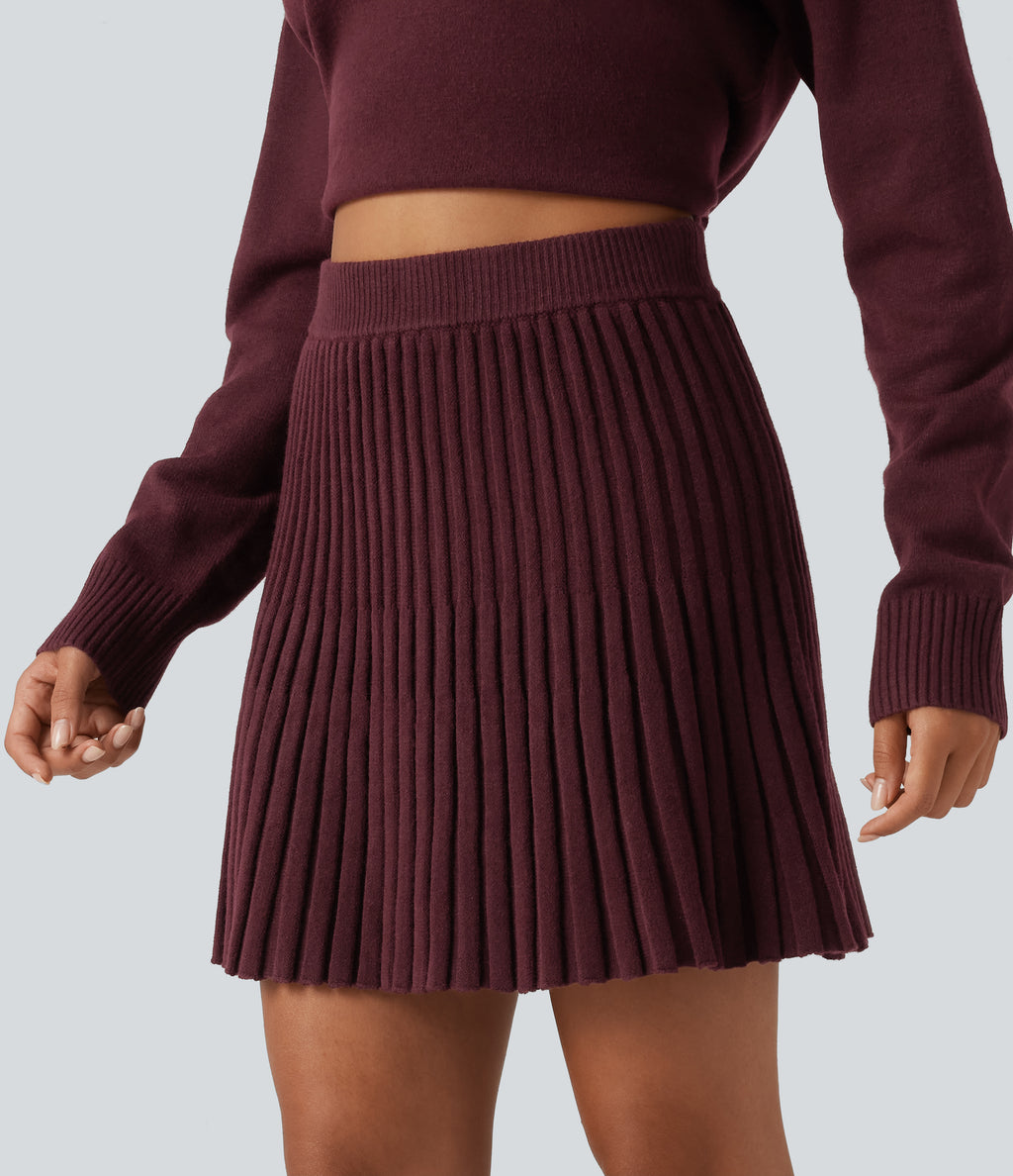 High Waisted A Line Mini Casual Jumper Skirt — Mulled Night — view 3