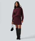 High Waisted A Line Mini Casual Jumper Skirt — Mulled Night — view 6