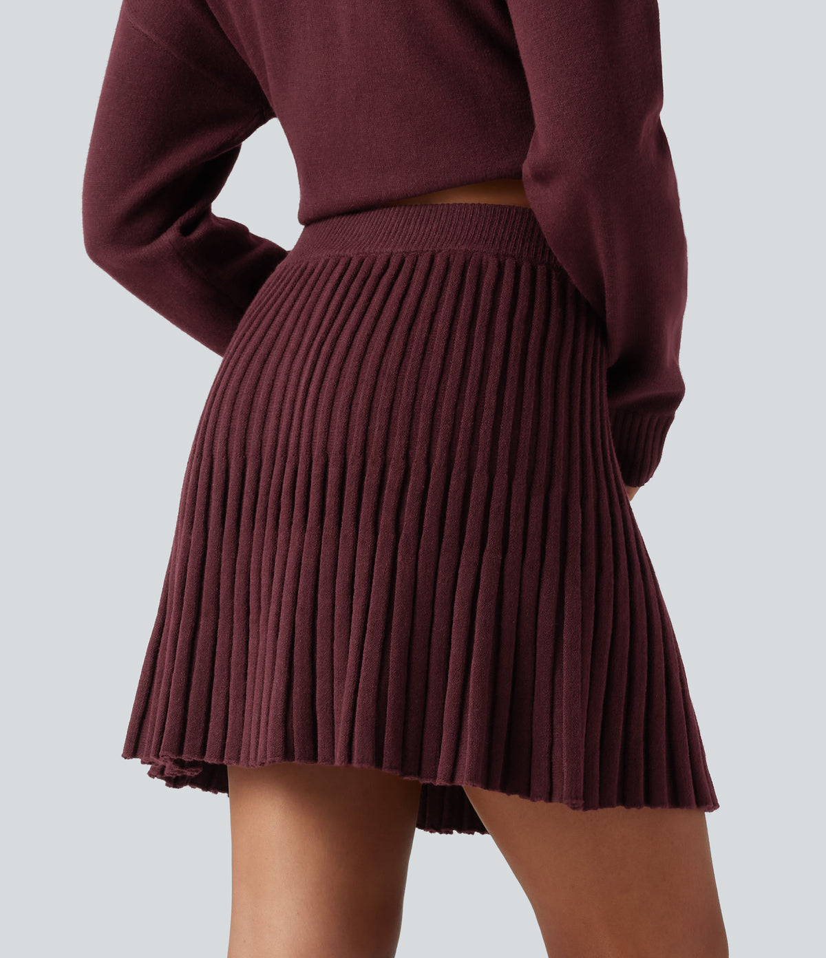 High Waisted A Line Mini Casual Jumper Skirt — Mulled Night — view 2