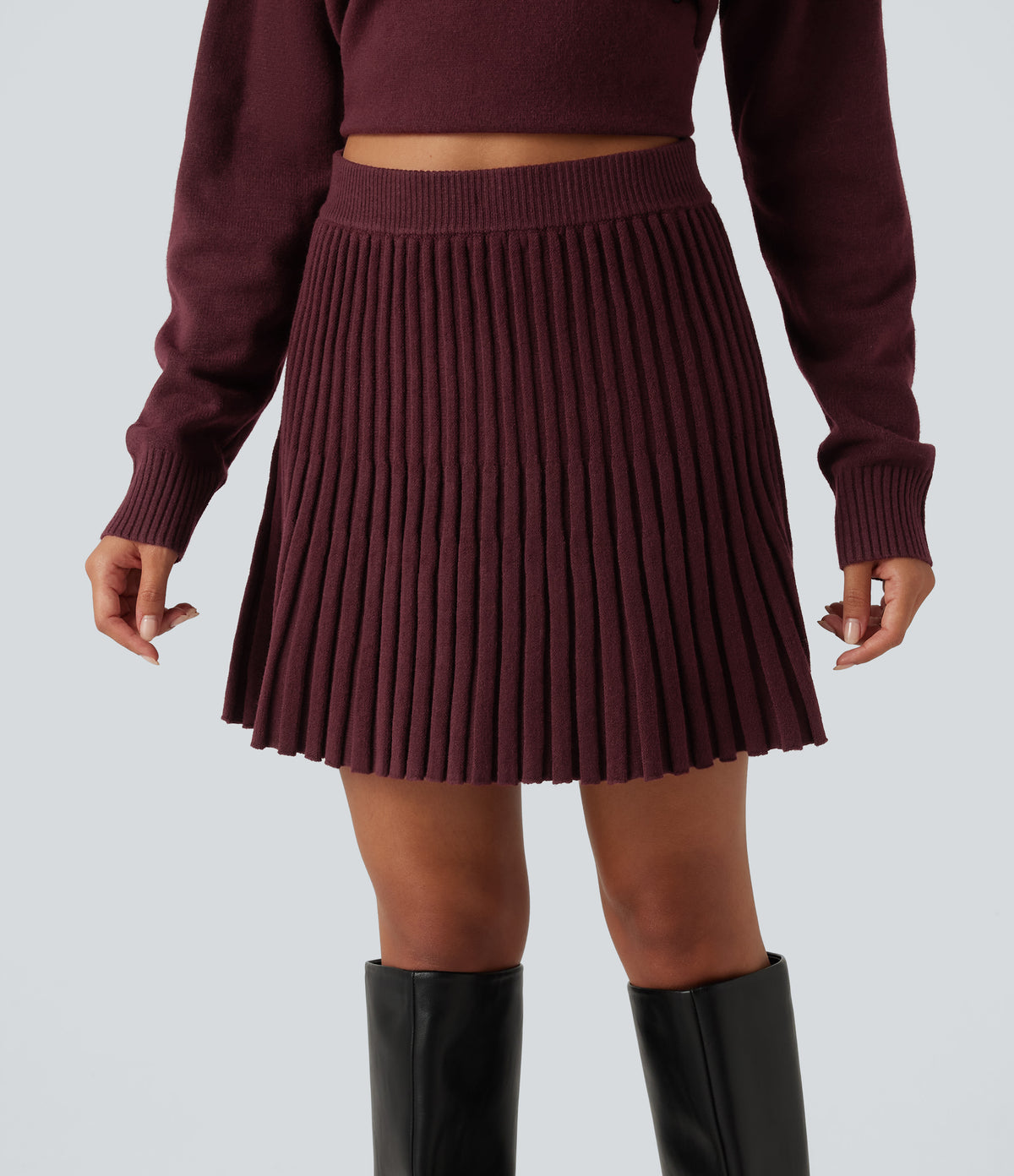 High Waisted A Line Mini Casual Jumper Skirt — Mulled Night — view 4