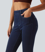 High Waisted Denim Casual Leggings with Pockets — Inkling Blue Denim — view 4