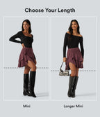 High Waisted Tiered Ruffle Hem 2-in-1 Mini Suede Casual Skirt with Pocket — Chocolate Truffle — view 2