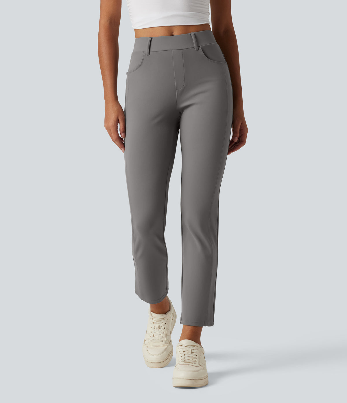Mid Rise Casual Trousers with Pockets — Silent Storm — view 3
