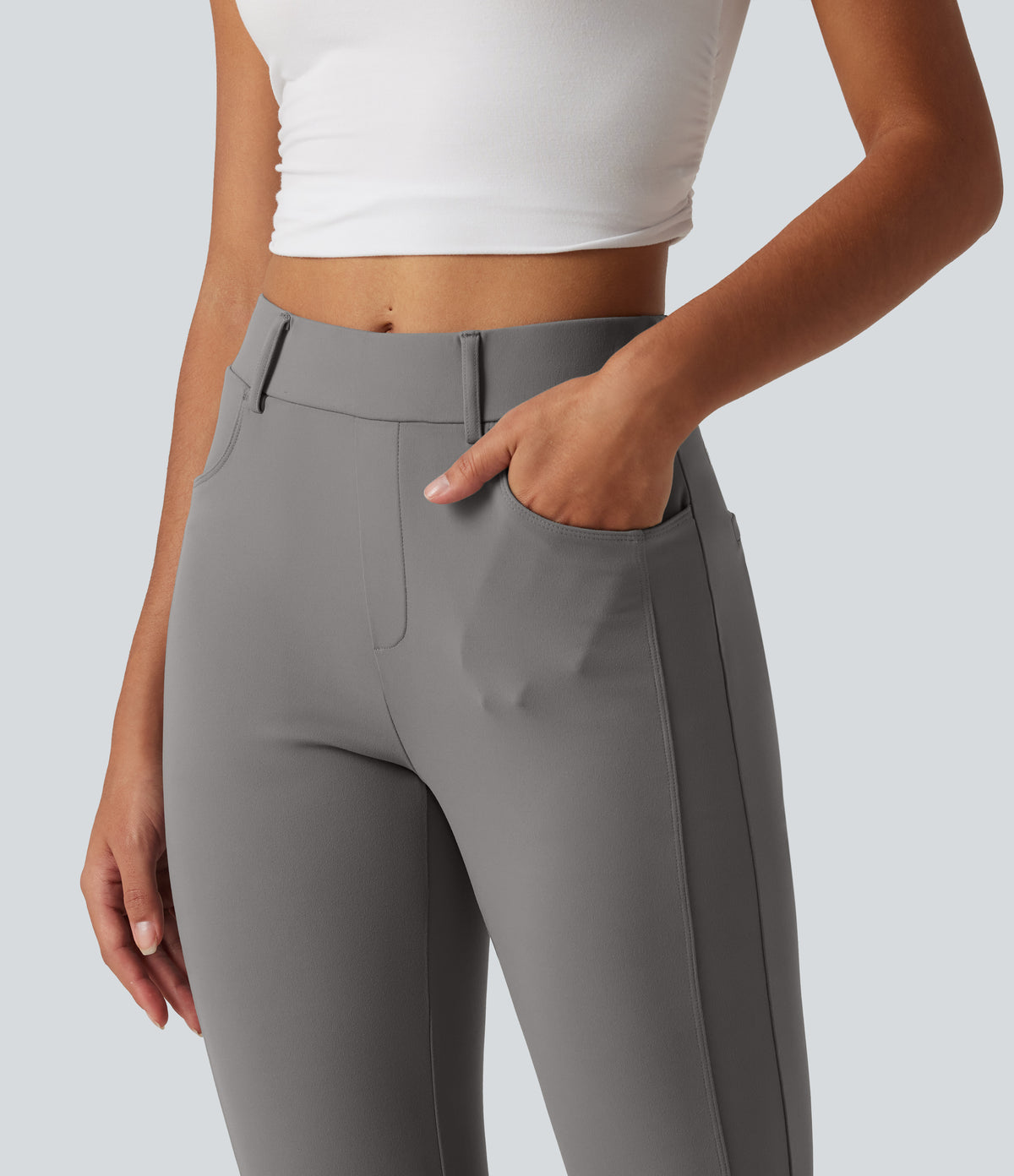 Mid Rise Casual Trousers with Pockets — Silent Storm — view 5