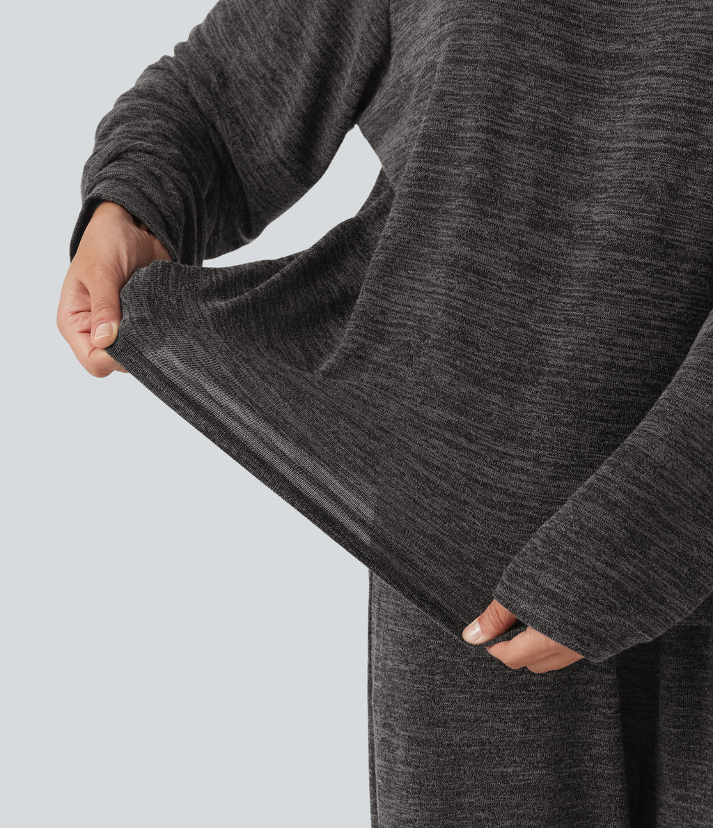 V Neck Boxy Long Sleeve Casual T-Shirt — Darl Gray Floral Yarn — view 5