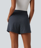 High Waisted InstantCool Stripe Work Shorts 4" with Pockets — Navy Pinstripe — view 2