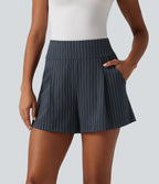 High Waisted InstantCool Stripe Work Shorts 4" with Pockets — Navy Pinstripe — view 1