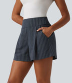 High Waisted InstantCool Stripe Work Shorts 4" with Pockets — Navy Pinstripe — view 3