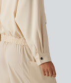 Mock Neck Long Sleeve Casual Jacket with Pockets — White Swan — view 7