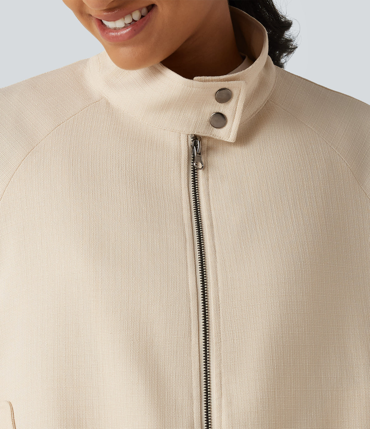 Mock Neck Long Sleeve Casual Jacket with Pockets — White Swan — view 6