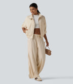 Mock Neck Long Sleeve Casual Jacket with Pockets — White Swan — view 8