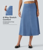 Mid Rise Denim Midi Casual Skirt — Powder Blue Denim — view 1