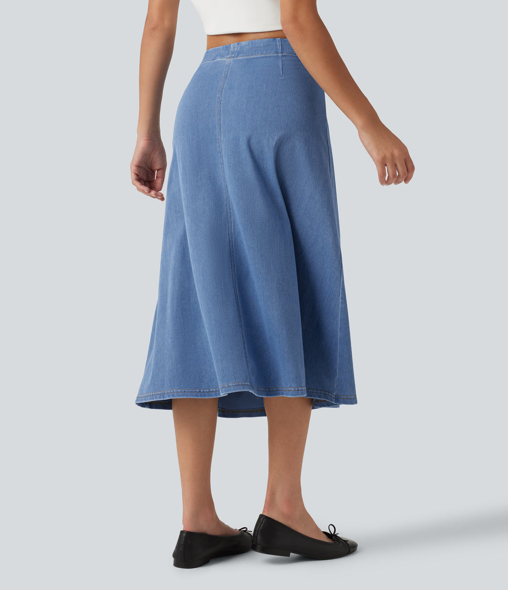 Mid Rise Denim Midi Casual Skirt — Powder Blue Denim — view 2