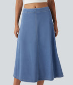Mid Rise Denim Midi Casual Skirt — Powder Blue Denim — view 4