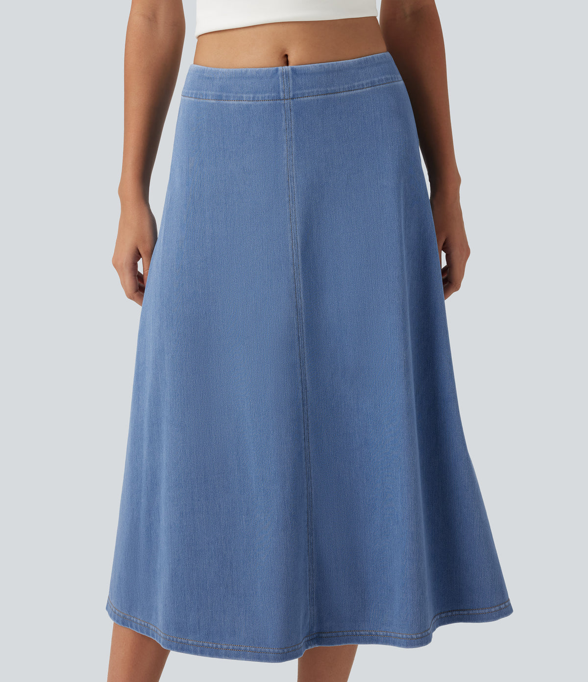 Mid Rise Denim Midi Casual Skirt — Powder Blue Denim — view 4