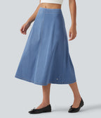 Mid Rise Denim Midi Casual Skirt — Powder Blue Denim — view 3