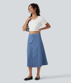 Mid Rise Denim Midi Casual Skirt — Powder Blue Denim — view 6