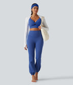 High Waisted Tummy Control Fleece Dance Balloon Joggers with Pockets — Beaucoup Blue — view 8