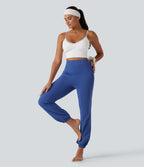 High Waisted Tummy Control Fleece Dance Balloon Joggers with Pockets — Beaucoup Blue — view 7